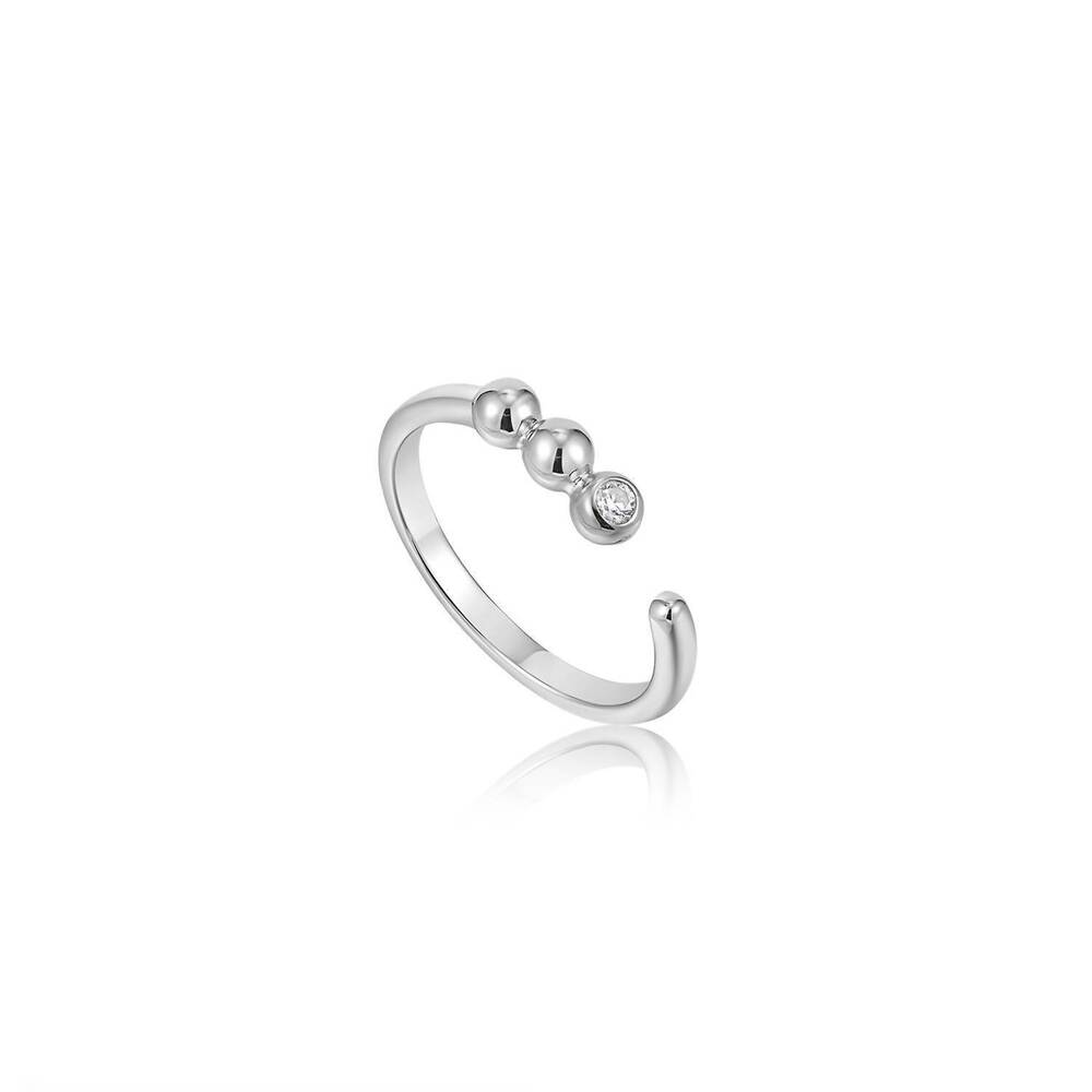NEW ANIA HAIE women's orb sparkle adjustable rings in silver